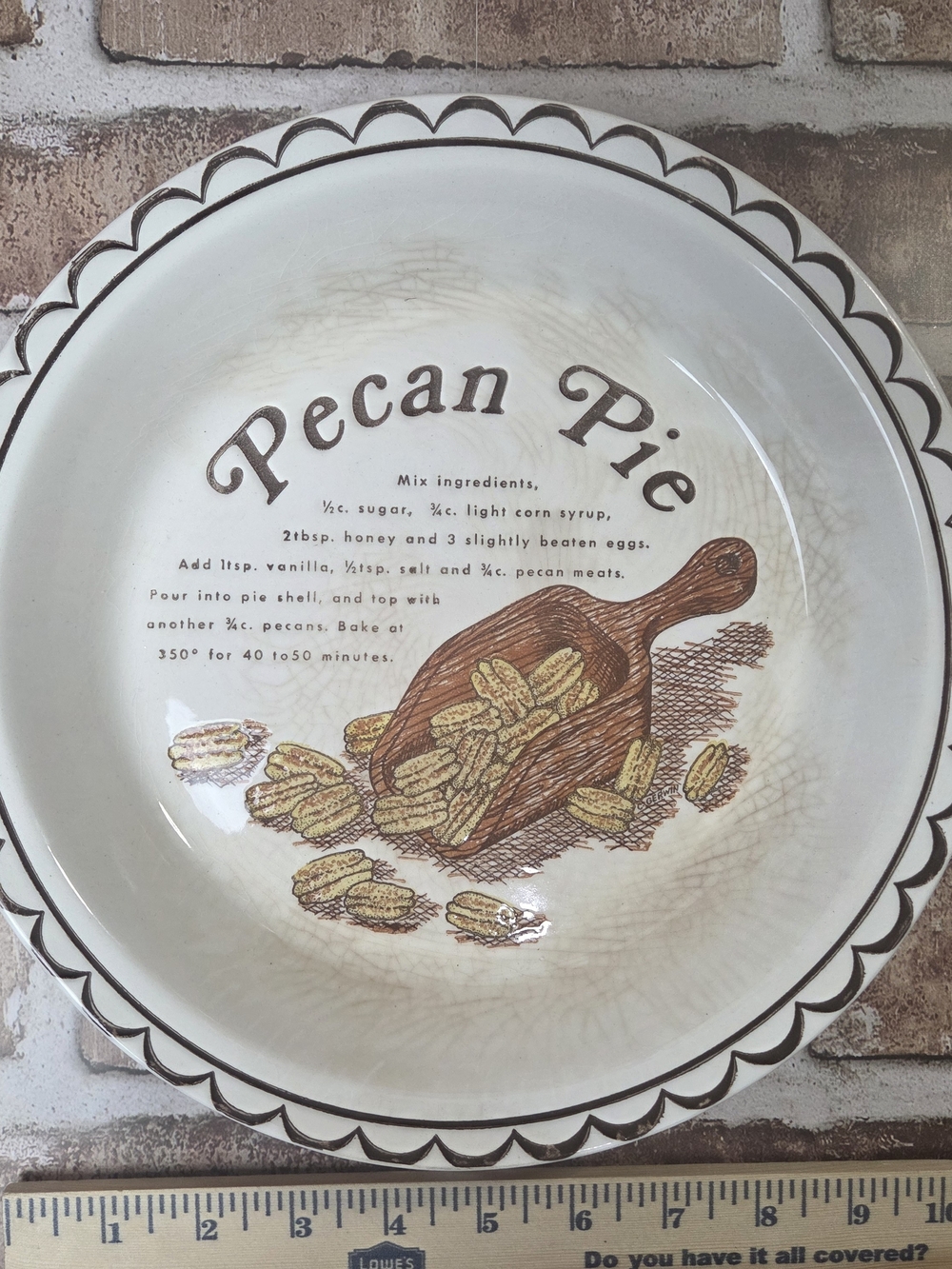 Vintage Pecan Pie Ceramic Serving Plate - White and Brown